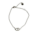 Dior Christian Rhinestone Clair D Lune Chain Bracelet Silver Metal