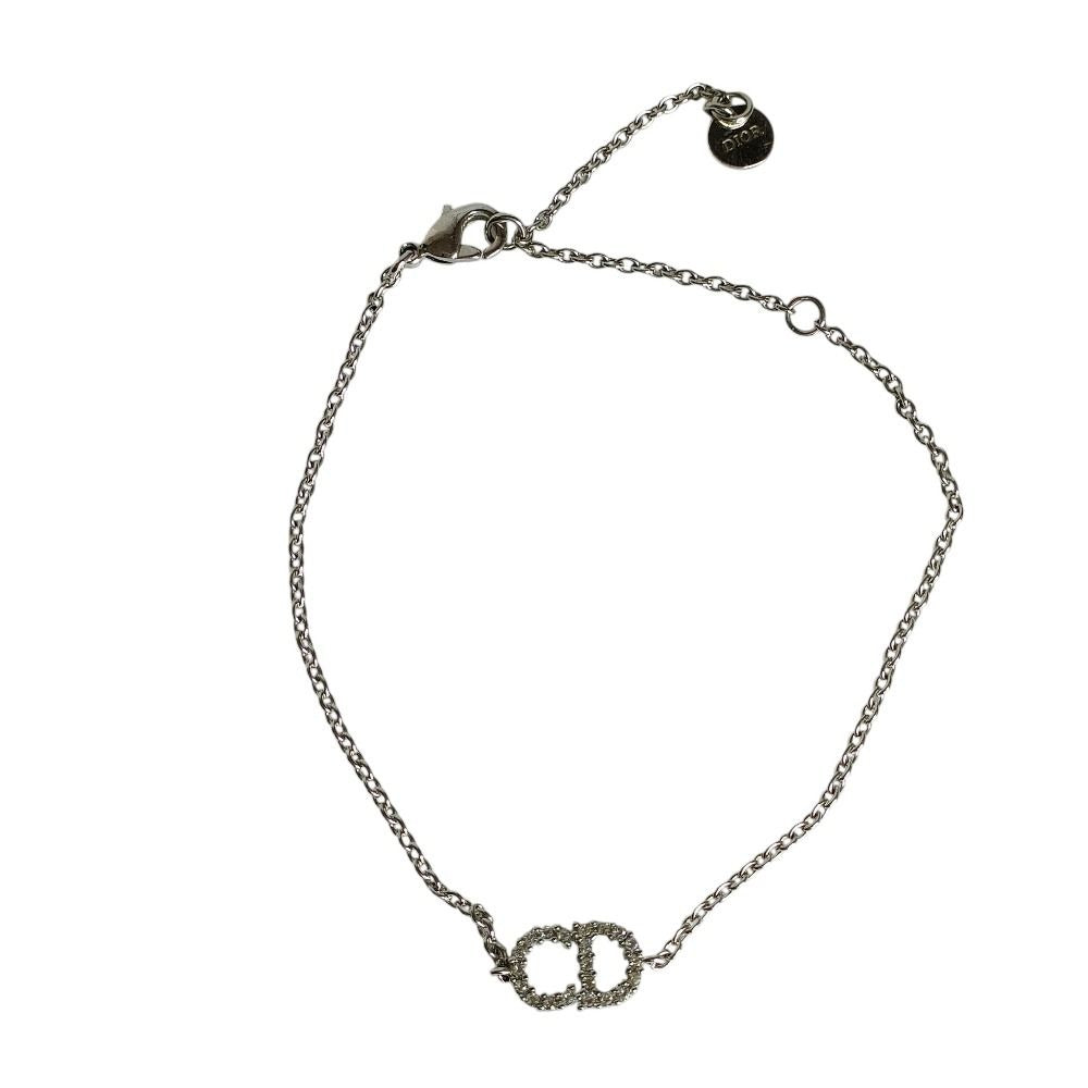 Dior Christian Rhinestone Clair D Lune Chain Bracelet Silver Metal