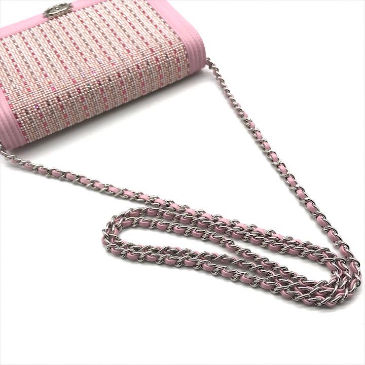 Chanel CC Logo Rhinestone Chain Wallet Shoulder Bag Pink — view 7