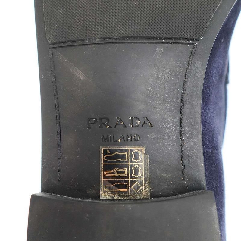 Prada Logo Plate Suede Leather Square Toe Loafer Shoes 2 Dc226 Navy 10 — view 5