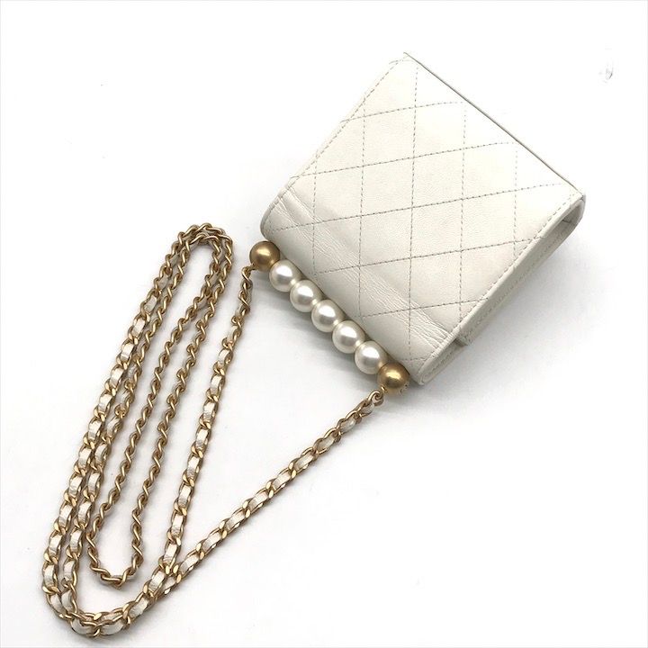Chanel Mini Quilted Leather Chain Pearl Shoulder Bag White — view 2