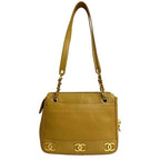 Chanel Vintage Triple Coco Caviar Leather Chain Tote Beige — view 3