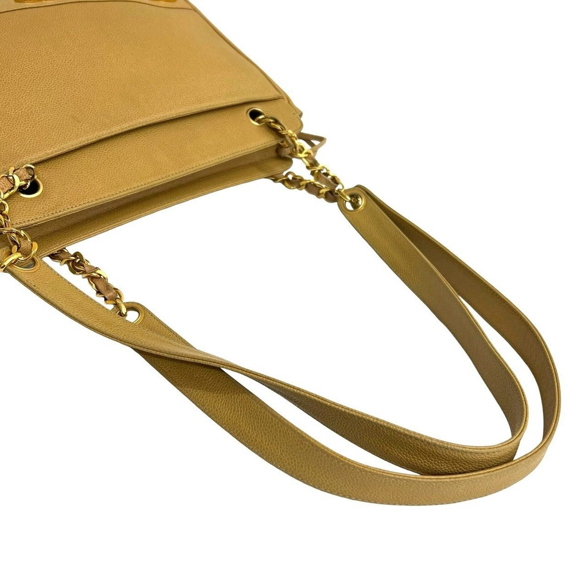 Chanel Vintage Triple Coco Caviar Leather Chain Tote Beige — view 4