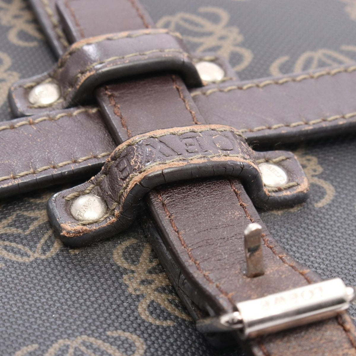 Loewe Tote Repeat Anagram Dark Brown Canvas Leather — view 7