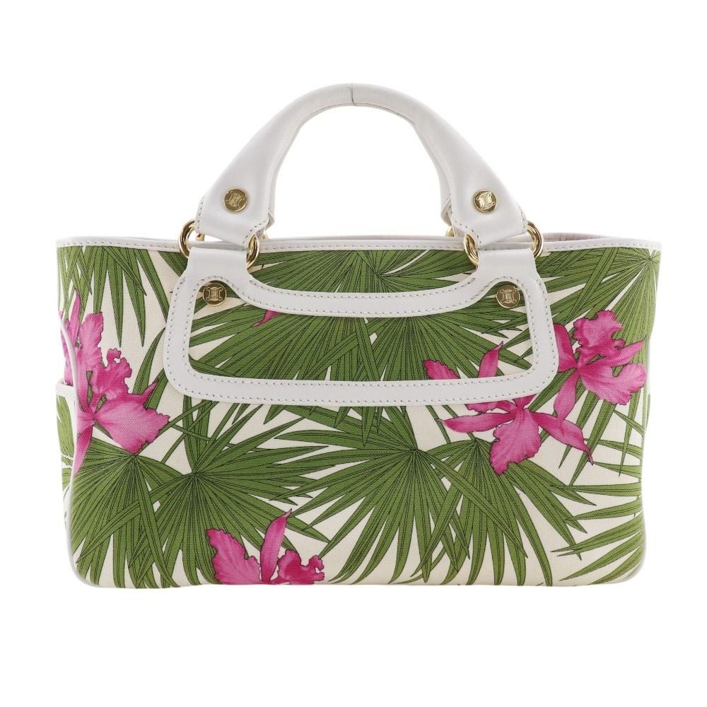 Celine Boogie Bag Botanical Pattern Canvas White Handbag
