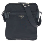 Prada Tessuto Black Silver Nylon Shoulder Bag