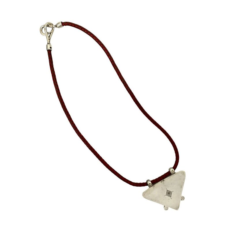 Hermes Touareg Necklace Leather Silver 925 Pendant Choker Red — view 6
