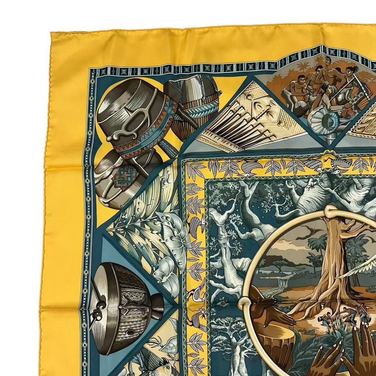 Hermes Scarf Carre 90 Au Son du Tam Silk Yellow to the Sound of Tam — view 2