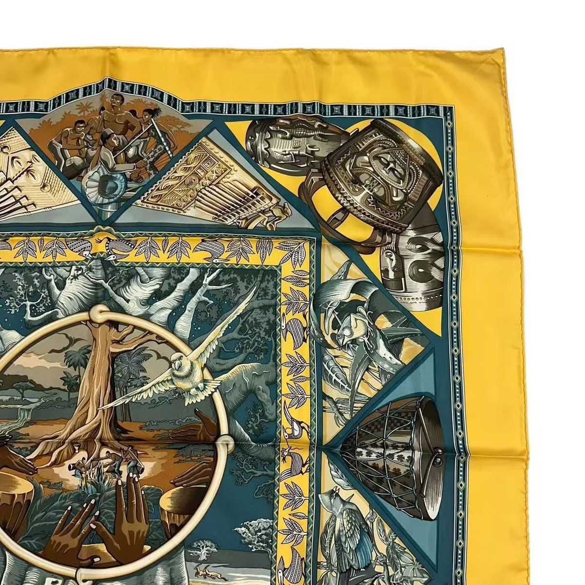 Hermes Scarf Carre 90 Au Son du Tam Silk Yellow to the Sound of Tam — view 3