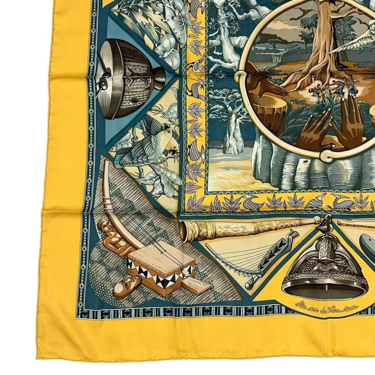 Hermes Scarf Carre 90 Au Son du Tam Silk Yellow to the Sound of Tam — view 4