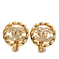 Chanel CC Logo Earrings Gold Plated Rhinestone