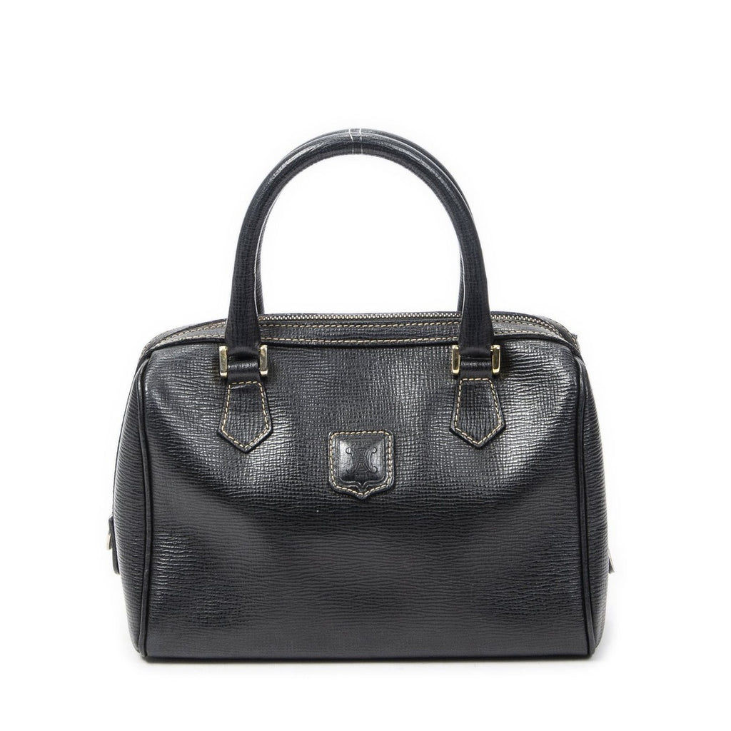 Celine Vintage Small Boston Black Grain Leather AB