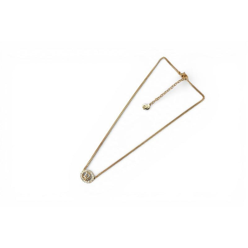 Dior Necklace Vintage Logo Rhinestone Gold — view 3