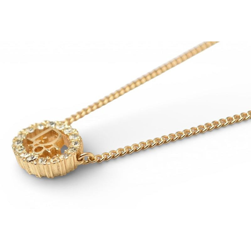 Dior Necklace Vintage Logo Rhinestone Gold — view 4