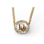 Dior Necklace Vintage Logo Rhinestone Gold