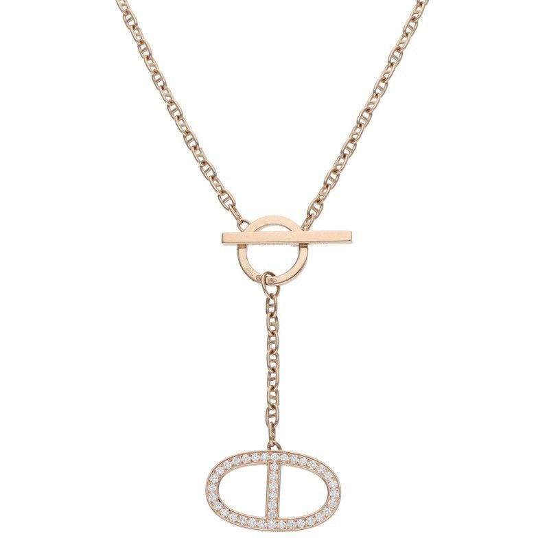 Hermes Chaine Dancre Contour GM 18K Pink Gold Diamond Necklace SH