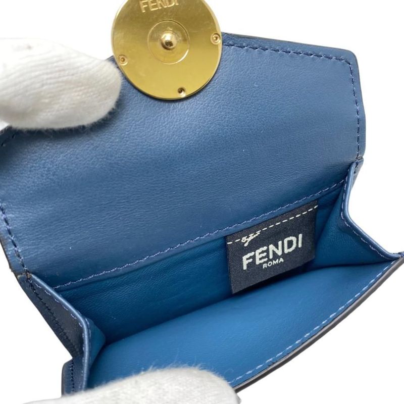 Fendi Trifold Compact Wallet 8 Blue Gold Hardware — view 8