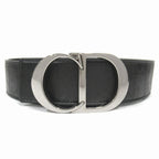 Dior Oblique Perforated Leather Belt Reversible CD Logo Silver Black