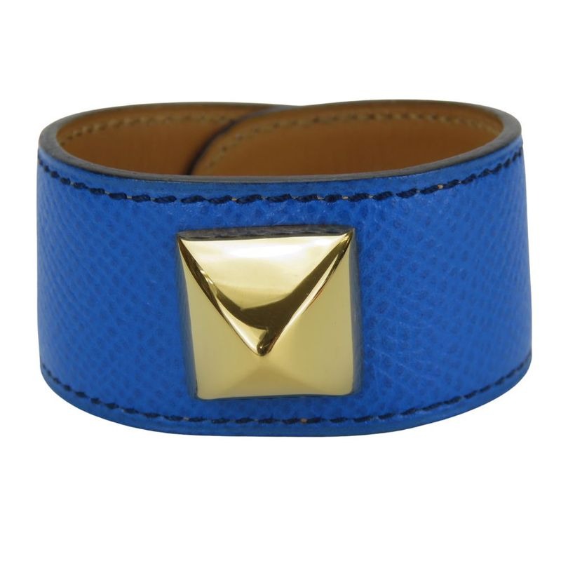 Hermes Bracelet Medor Leather Metal Blue Gold Hardware Accessories Small — view 2