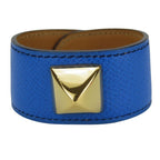 Hermes Bracelet Medor Leather Metal Blue Gold Hardware Accessories Small — view 2
