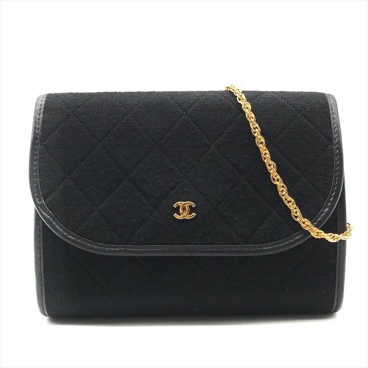 Chanel CC Logo Quilted Cotton Jersey Mini Chain Shoulder Bag Black