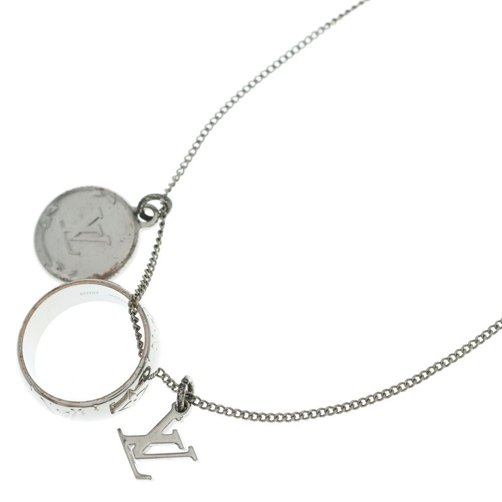 Louis Vuitton Monogram Ring Necklace Pendant Chain Silver
