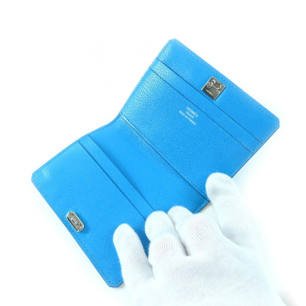 Hermes Medle Leather Business Card Holder Case Blue — view 4
