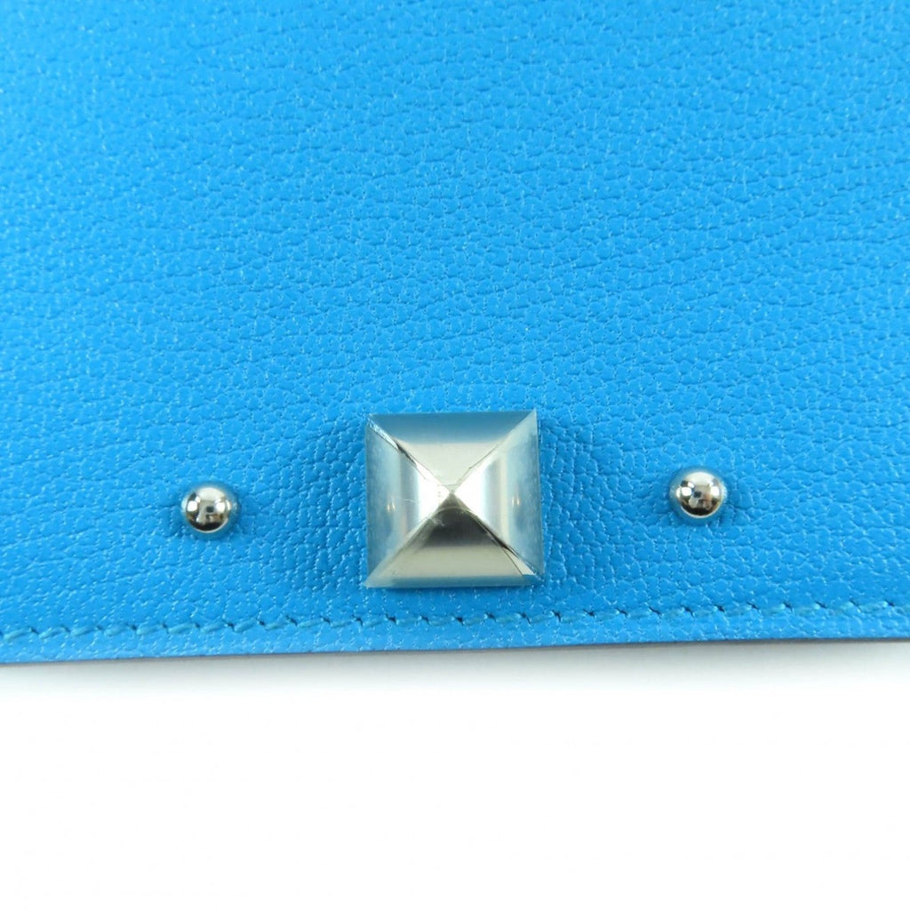 Hermes Medle Leather Business Card Holder Case Blue — view 7