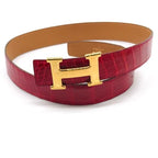 Hermes Constance Croco Porosus Buckle Belt Shikaku Red Gold — view 3