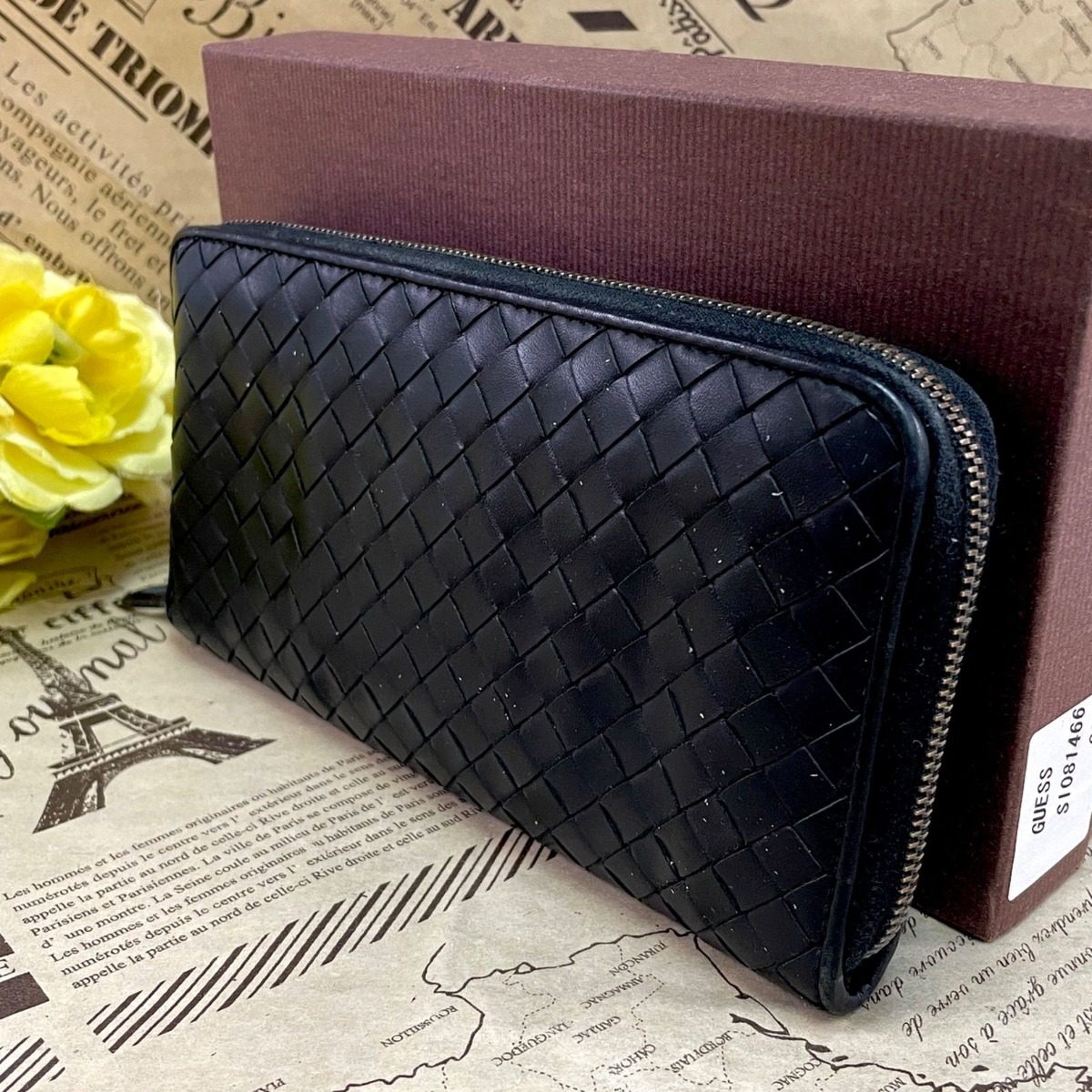 Bottega Veneta Wallet Round Intre Black Leather Card Coin