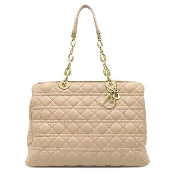 Dior Tote Cannage Chain Leather Pink Beige Gold