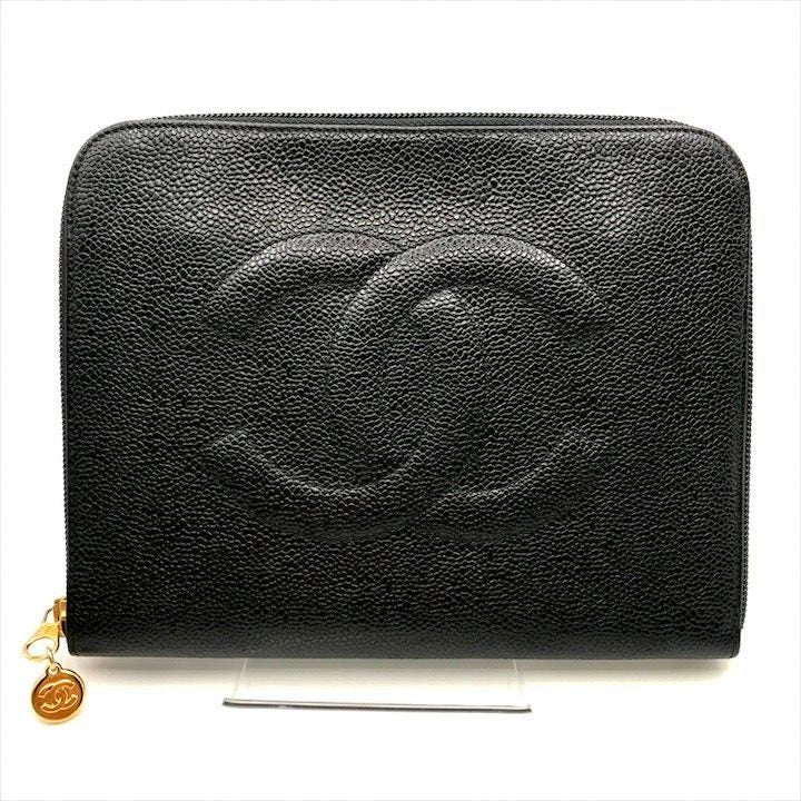 Chanel CC Logo Caviar Leather Mini Pouch Second Black