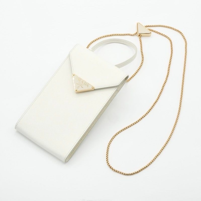 Prada Mobile Smartphone Accessories White Gold Saffiano Mini Bag Triangle Logo