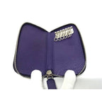 Prada Key Case Purple Leather Zip Around 6 Rows Silver
