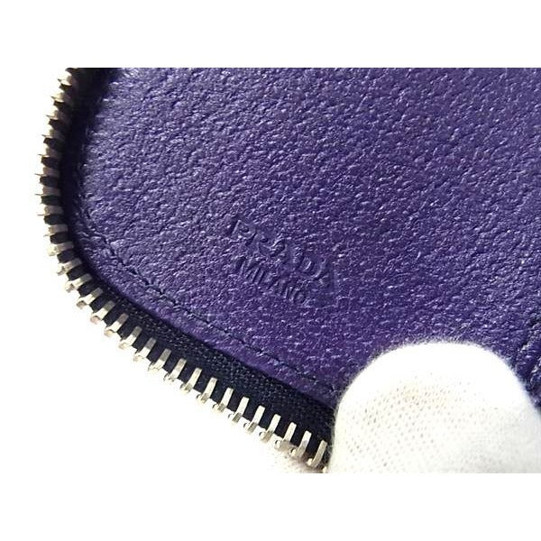 Prada Key Case Purple Leather Zip Around 6 Rows Silver