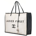 Chanel Tote Bag Canvas With Whistle Charm White And Black Silver — view 3