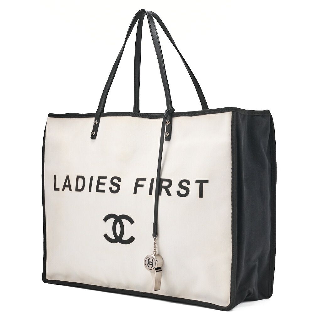 Chanel Tote Bag Canvas With Whistle Charm White And Black Silver — view 3