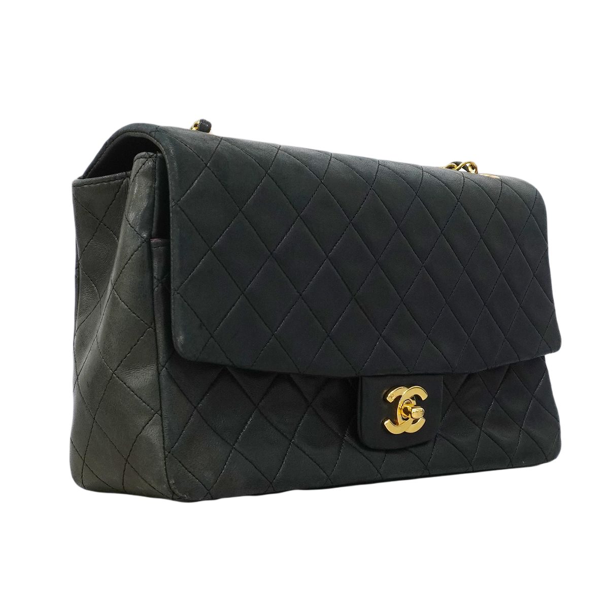 Chanel Shoulder Bag Quilted Lambskin Black Gold — view 2