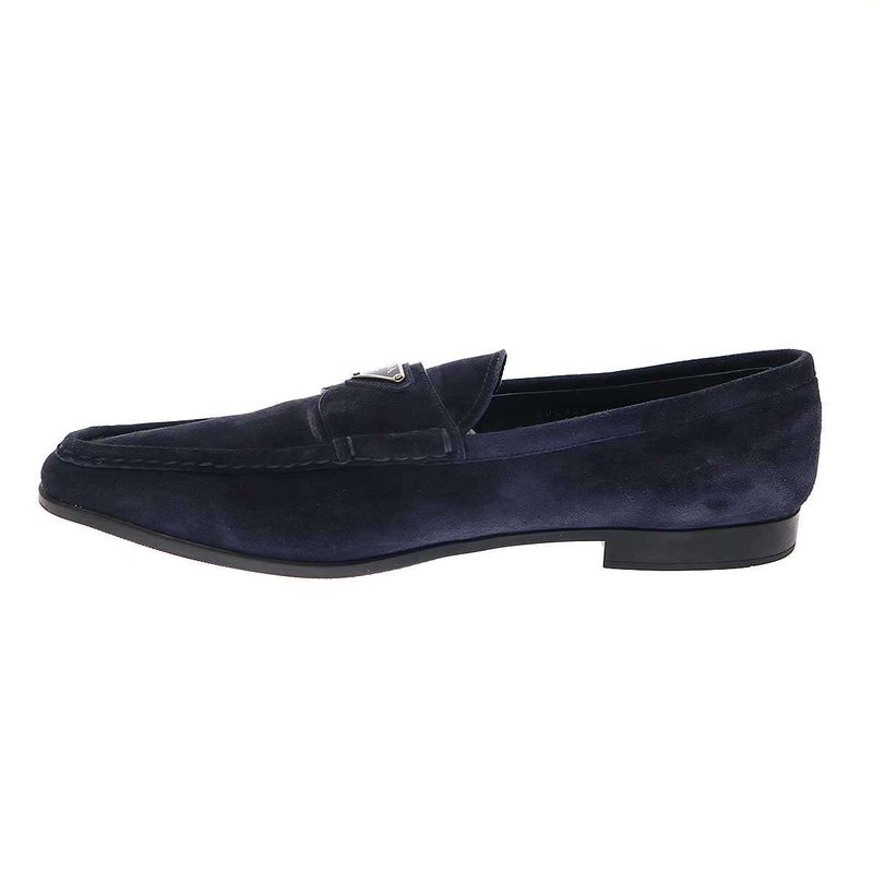 Prada Logo Plate Suede Leather Square Toe Loafer Shoes 2 Dc226 Navy 10 — view 2
