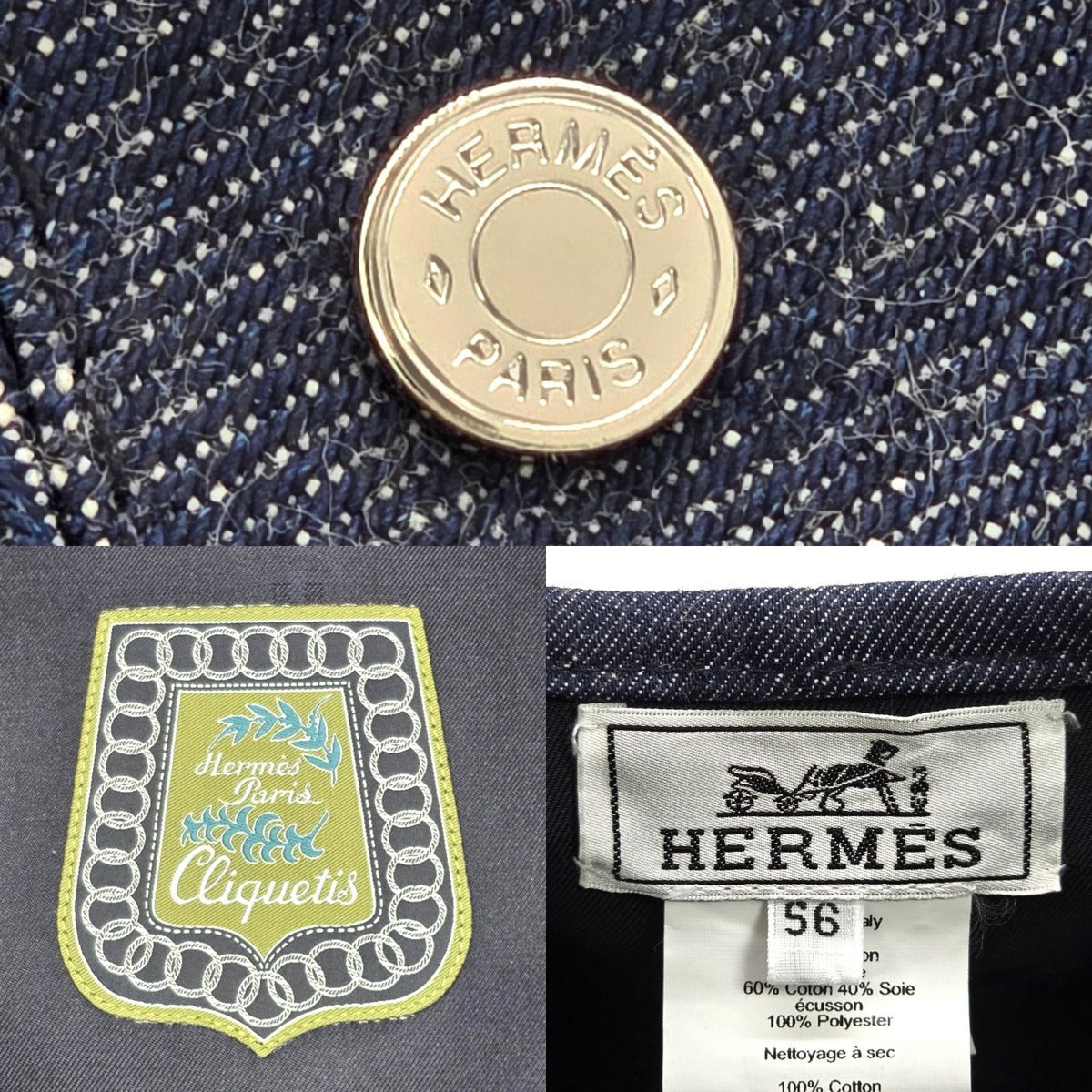 Hermes Beret Santo Honore Cap 56 Denim Button — view 7