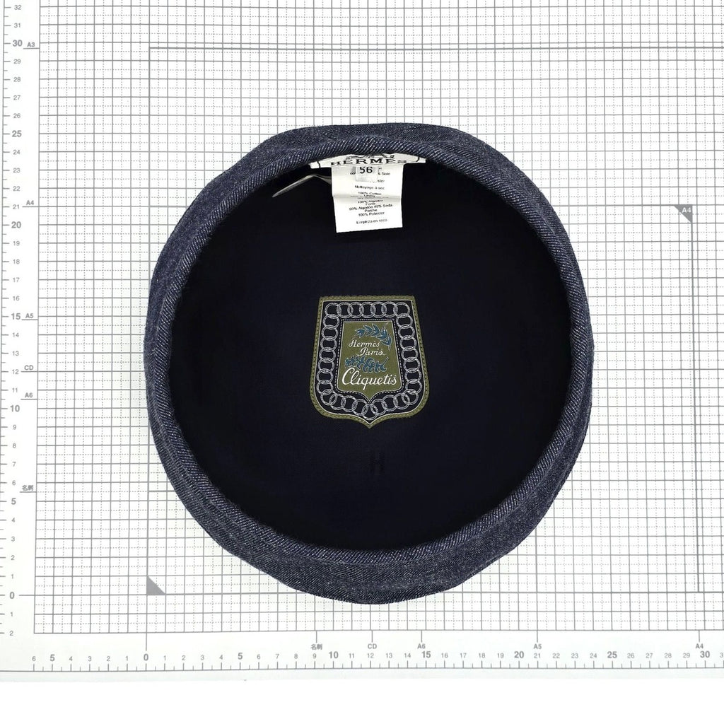 Hermes Beret Santo Honore Cap 56 Denim Button — view 8