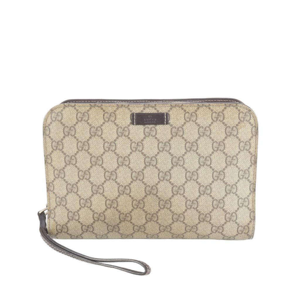 Gucci GG Supreme Leather Clutch Pouch Brown