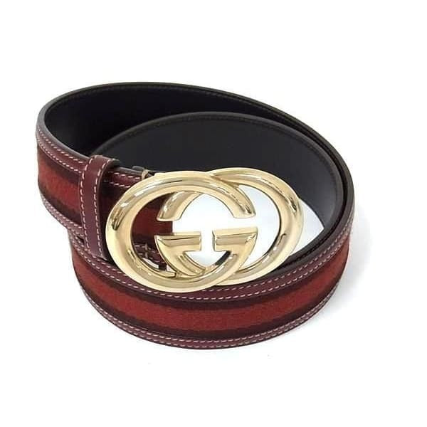 Gucci Belt Sherry Line Interlocking G Brown Canvas Leather
