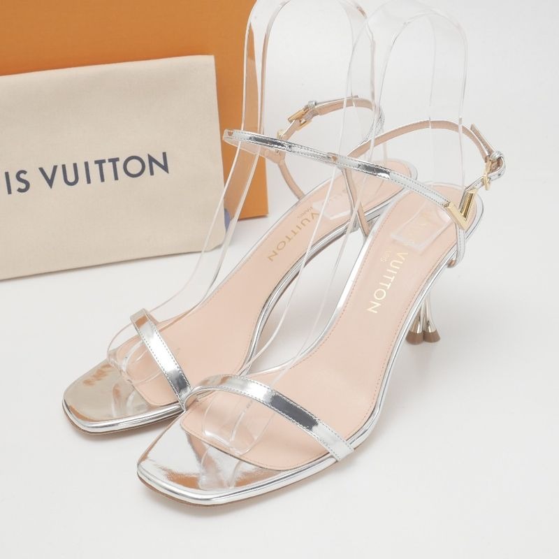 Louis Vuitton Sandals Size 40 Volt Flower Heel Ankle Strap Silver 2023