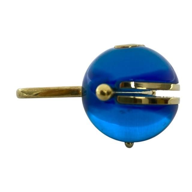 Christian Dior Sorbet Ring Tribal Ball Jewelry Logo GP Metal Resin Gold Blue — view 8