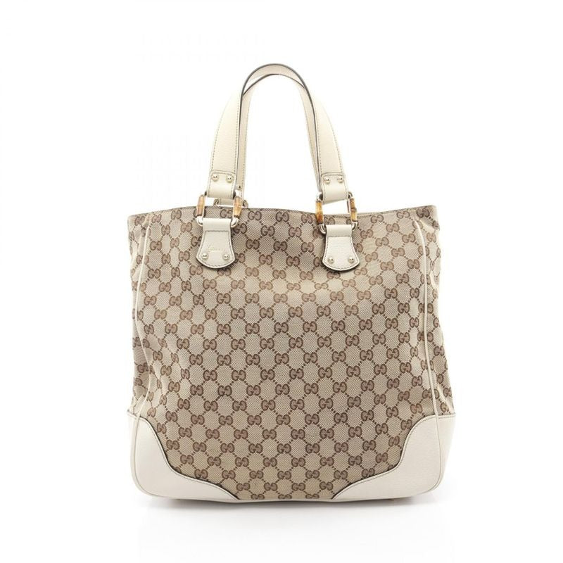Gucci Tote Bamboo Horsebit GG Canvas Beige Ivory Leather