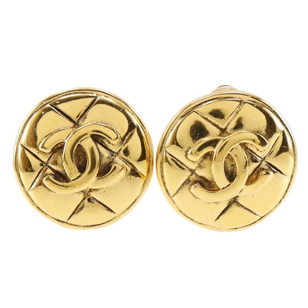 Chanel Coco Mark Quilted Vintage Gold Plated 22.0 g Earrings