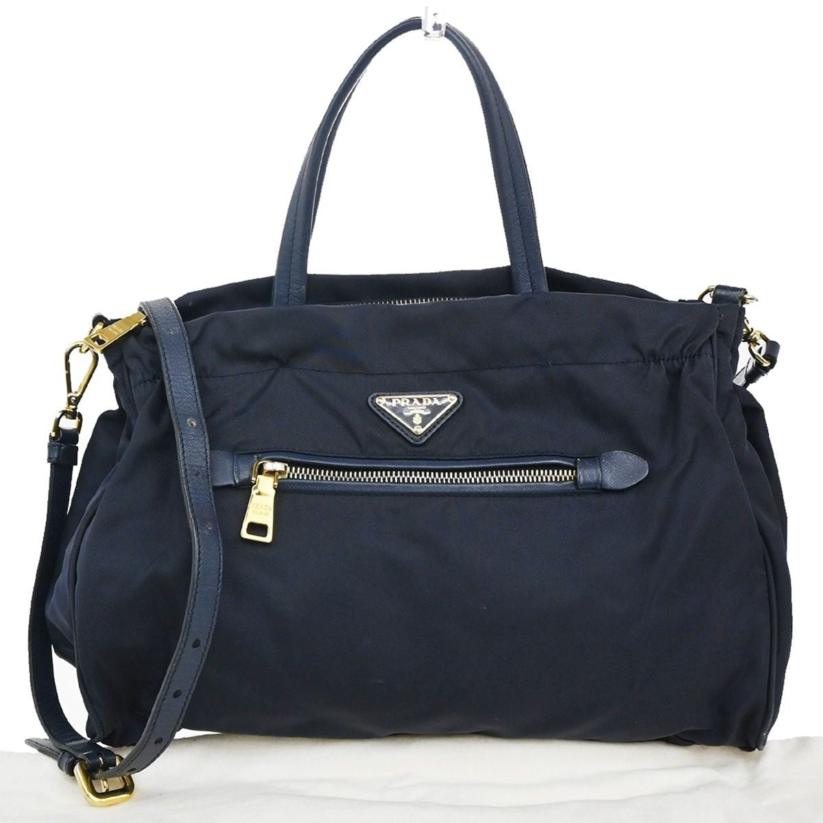 Prada Tessuto Shoulder Handbag 2-Way Navy Nylon Leather