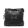 Gucci Horsebit Shoulder Bag Drawstring Black Leather