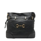 Gucci Horsebit Shoulder Bag Drawstring Black Leather